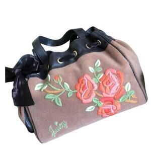 Vintage Juicy Couture Women Brown Floral Embroidered Daydreamer Shoulder Bag Y2K